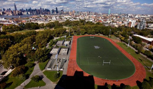 McCarren Park mixed use field in Williamsburg with Mondo track for runners